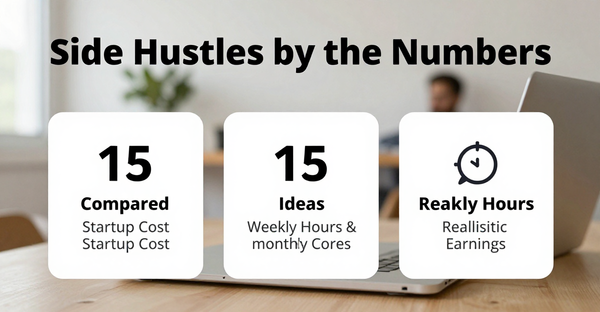 Side Hustles by the Numbers: 15 Ideas Compared on Startup Cost, Weekly Hours & Realistic Earnings